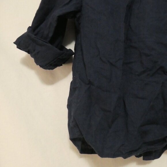 H&M | 5-6 years | Dark Navy Blue Button-Up Linen / Cotton Shirt | Roll Tabs - Picture 14 of 16